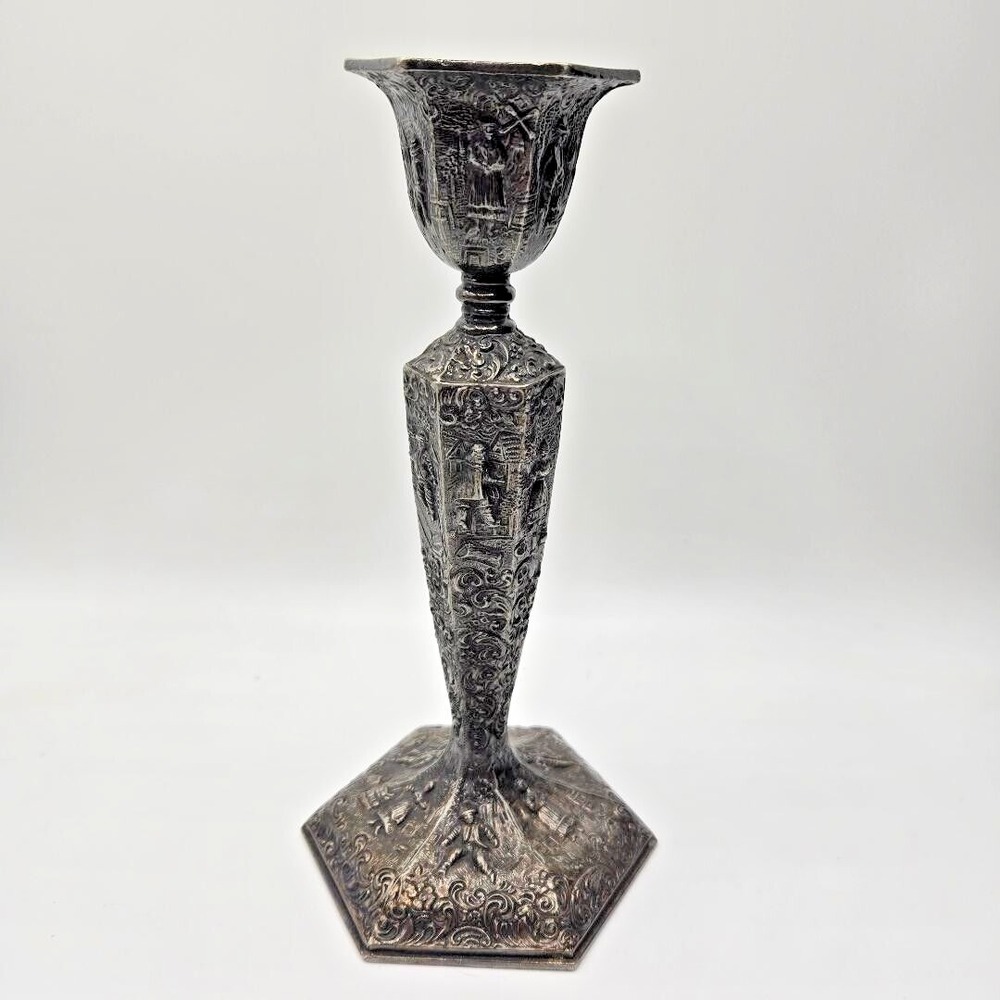 Antique Dutch Motif Silver Plated Barbour Silver Co Silverplate Candlesticks EUC